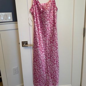 Hot Pink Leopard Print Satin Slip Dress Midi NWT